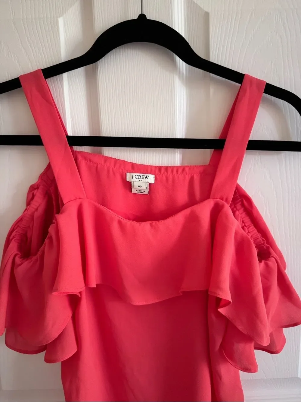 NWOT J.Crew Coral Pink Ruffle Cold-Shoulder Top